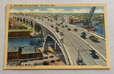 Vintage Linen Postcard ~New Main Avenue Bridge ~ Cleveland Ohio OH