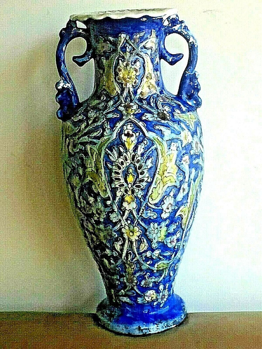 BEAUTIFUL ANTIQUE mid 19th C ASIAN POTTERY VASE 17.25