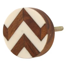 Handcrafted White Zig Zag Pack of 4 Decorative Wooden Cabinet Drawer Knobs Set