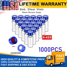 1000Pcs Lab 2ml Autosampler Vials+Caps Clear Glass Bottle 9-425 Screw Thread Top