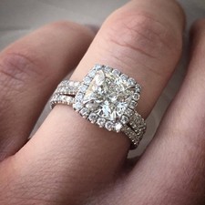 Huge 5.23 Ct Halo Cushion Cut Diamond 3-Row Engagement Ring I,VS2 GIA Platinum