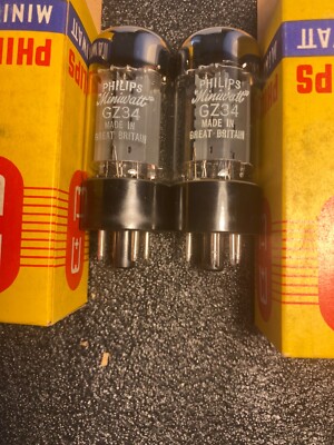 1960/s 2x Matched GZ34 5AR4 Philips/Mullard F32 B Code NOS New Tube Strong