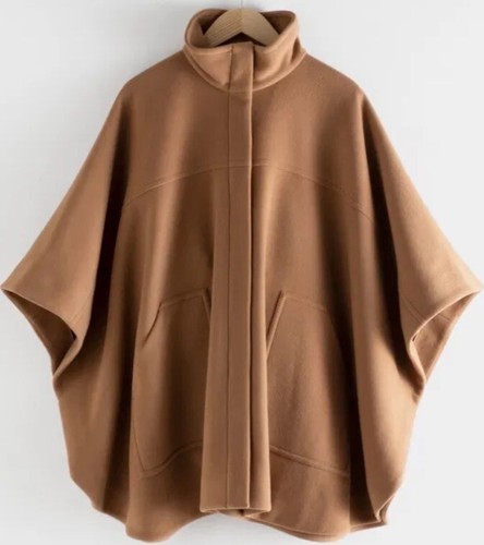 Wool Cape Poncho Coat Wrap Cover & Other Stories Camel 10 12 14