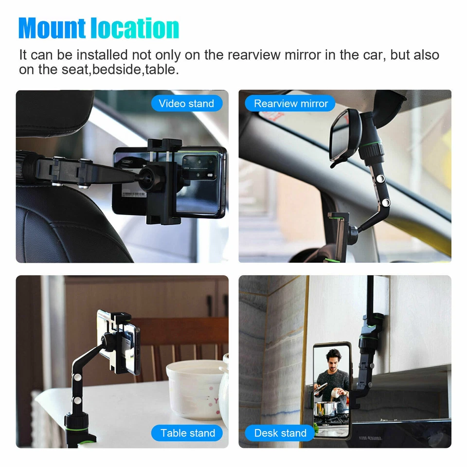 New Adjustable 360 Rotation Phone Holder Car Rearview Mirror Multifunction Mount - Image 3 of 4