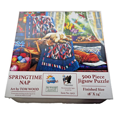 NEW SEALED Suns Out SPRINGTIME NAP 500 pc Jigsaw Puzzle CATS/DOGS