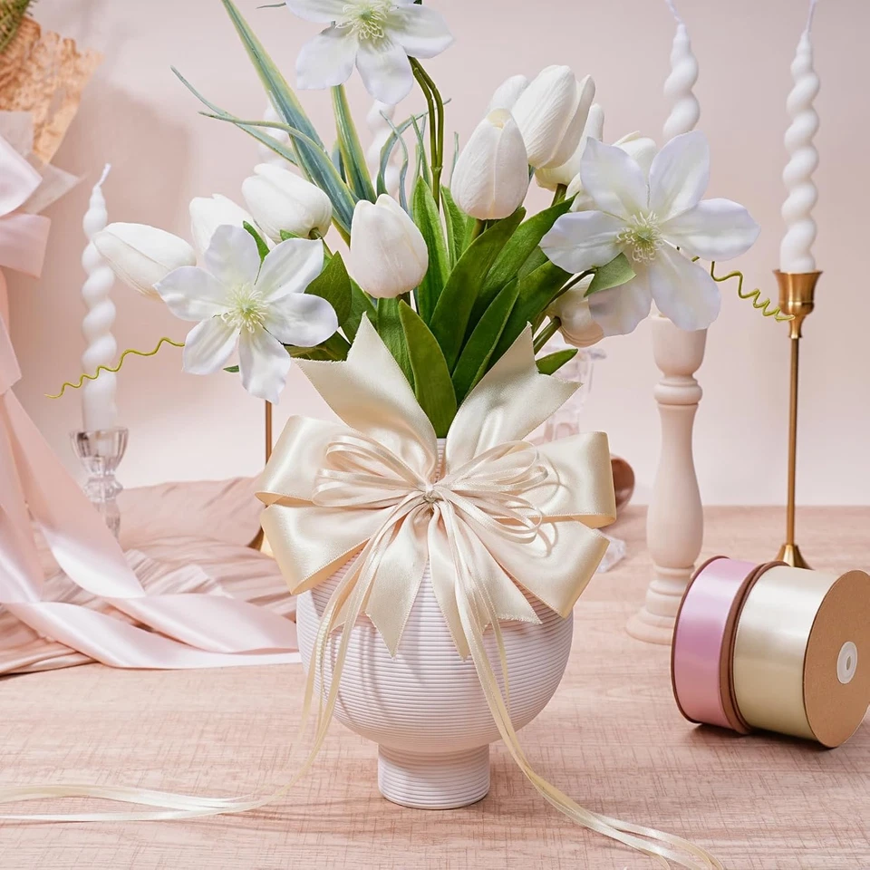 Nude Satin Ribbon 1/8 Inch 100 Yards Thin Luxury Double Faced Ivory Silk Ribbon - Image 2 of 4