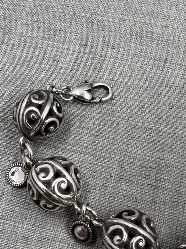 Brighton Silver Plated Ornated Ball Crystal Dangle Adjustable Bracelet - Picture 6 of 9