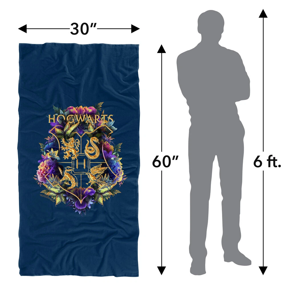 Harry Potter Hogwarts Multi-Colored Floral Crest Licensed Beach Towel 30"x60"