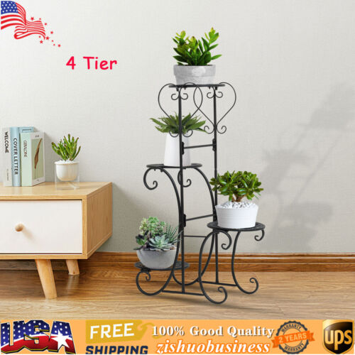 Metal Tricycle Plant Stand Flower Planter Shelf Holder Rack Display Black 4 Tier