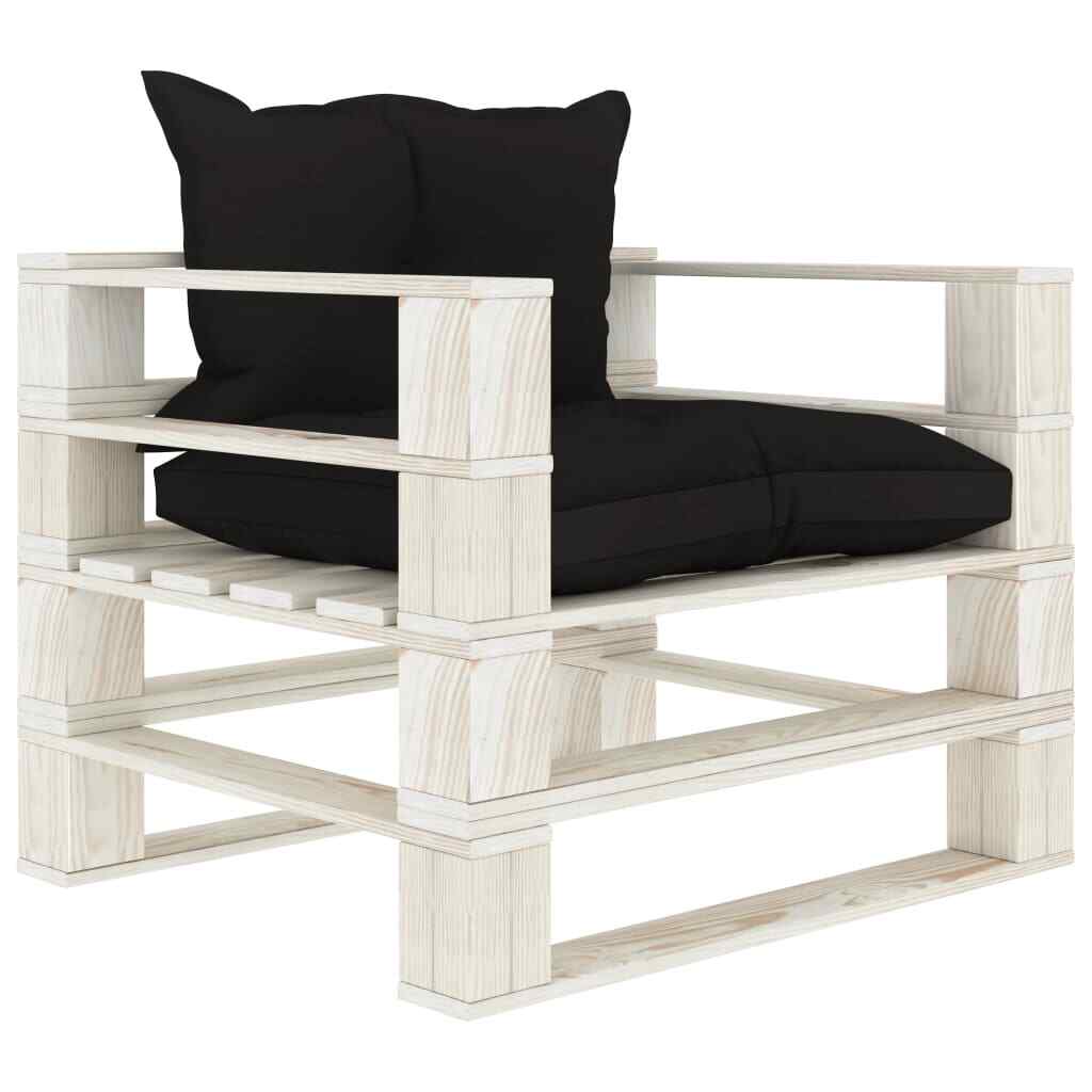 Poltrona da Giardino Pallet vidaXL con Cuscini Neri | Legno Naturale