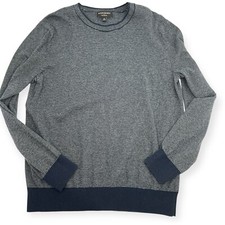 Banana Republic Eco Sweater Mens M Blue Crewneck Stripe Ribbed Hem Lightweight