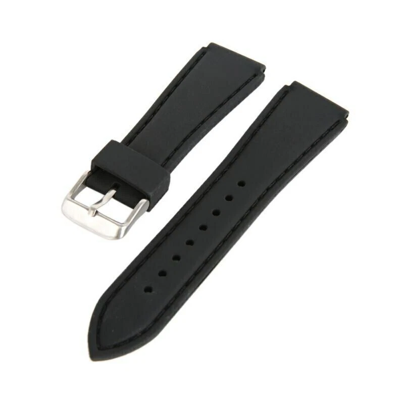 Bracelet de Montre en Soft Silicone Noir Couture Noir 18mm 20mm 22mm 24mm - Photo 1/1