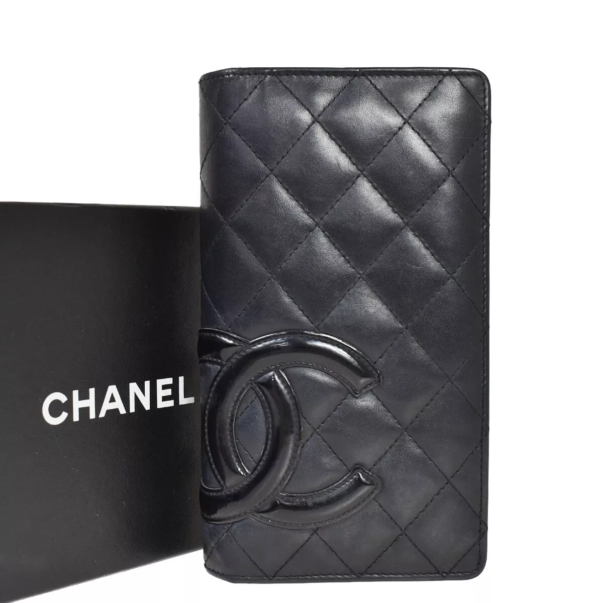 Chanel Chanel Black Caviar Leather Coco Button Bifold Long Wallet #35 Chanel Chanel Black Caviar Leather Coco Button Bifold Long Wallet