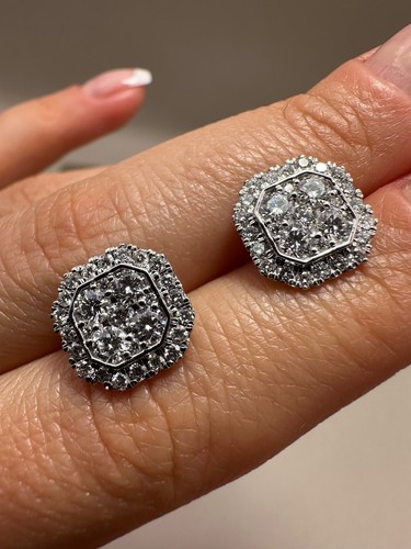 Aretes con halo de diamantes cultivados en laboratorio de 1,44 quilates de oro blanco de 9 quilates LGSL28 - Imagen 14 de 21