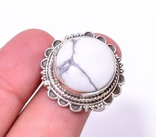 White Howlite Fine Art Oxidised 925 Silver Ring S.9.5 R6, Christmas Gift