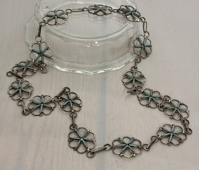 Vintage Zuni Sterling NeedlePoint Turquoise Concho BELT/NECKLACE 66g Signed EYV