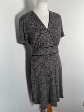 Hobbs black fixed wrap dress UK 14 VGC pattern print stretch fitted classic