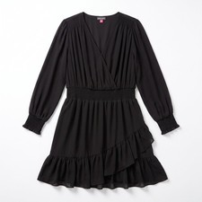 Vince Camuto 2X Black Womens Ruffle Faux Wrap Dress Casual Boho Smocked Waist