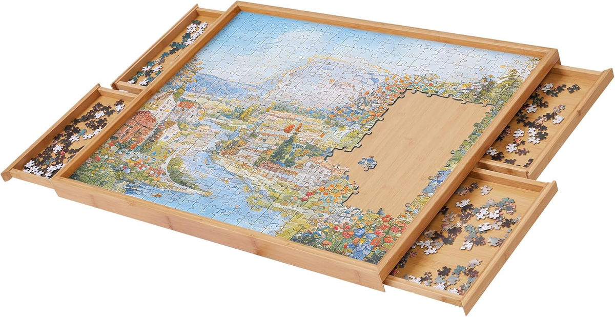 Puzzle Board with Drawers, Bamboo Puzzle Table with Turntable, Jigsaw Table  for | eBay