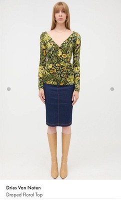 Dries Van Noten Floral Women's Wrap Top Medium Green