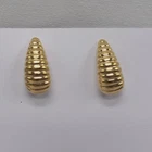 Vintage Trifari Gold Pierced Post Earrings Ribbed J-Hoop Chic Preppy Jewelry 90s