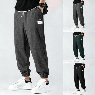 Distressed Textur Herren Jogginghose gerader Schnitt Bündchen Knöchel lockere - Bild 1 von 4
