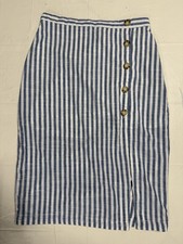 Vintage Abercrombie Fitch Medium Striped Button Front Midi Skirt Blue White