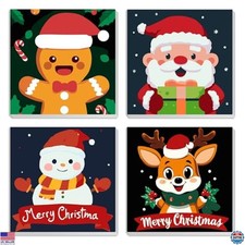 MXJSUA 4-Pack Canvas Paint by Numbers - Christmas Snowman  Deer, 8x8 DIY Kits