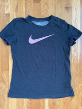 The Nike Tee Womens Size Small Dri-Fit Grey Short Sleeve Pink Swoosh