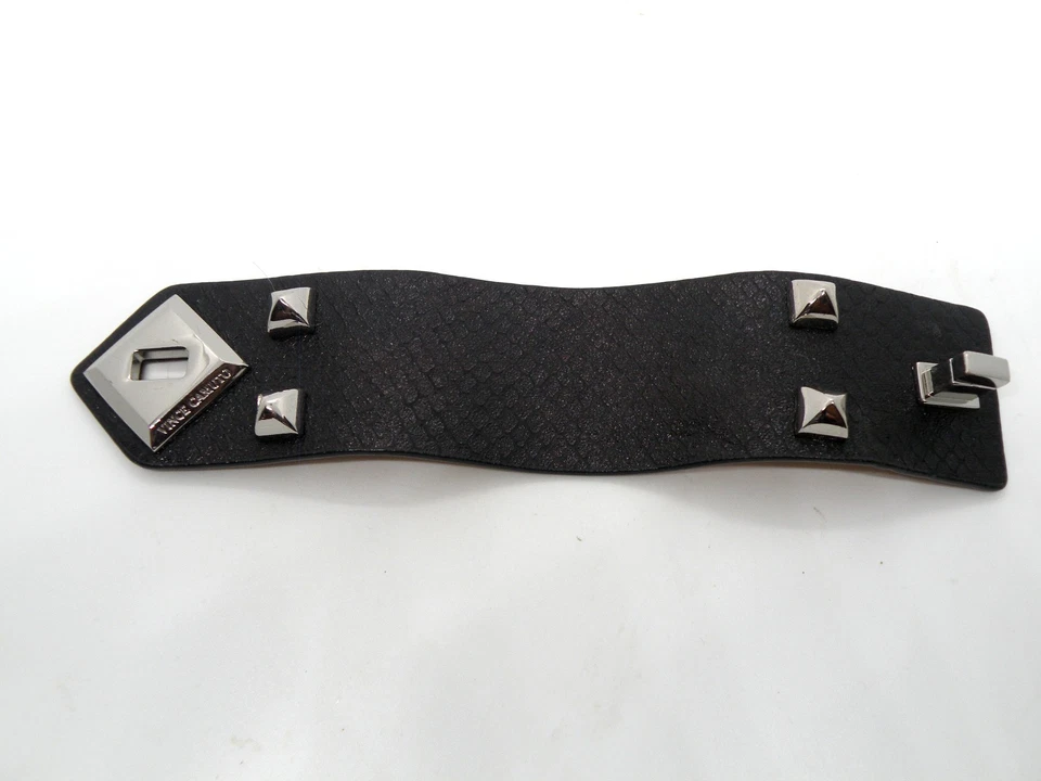 Brazalete unisex plateado envolvente de cuero de serpiente firmado por Vince Camuto negro raro Foto 2 de 3