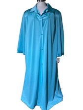 Vtg 70s Vanity Fair Aqua Floral Appliqu Button New Housecoat Robe Grannycore