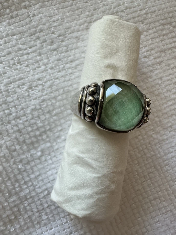 Gorgeous Lagos Caviar Green Prasiolite Sterling Ring sz 7 - Image 2 of 4