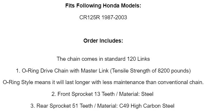 Black O-Ring Drive Chain & Sprockets Kit for Honda CR125R 1987-2003 - Image 2 of 4