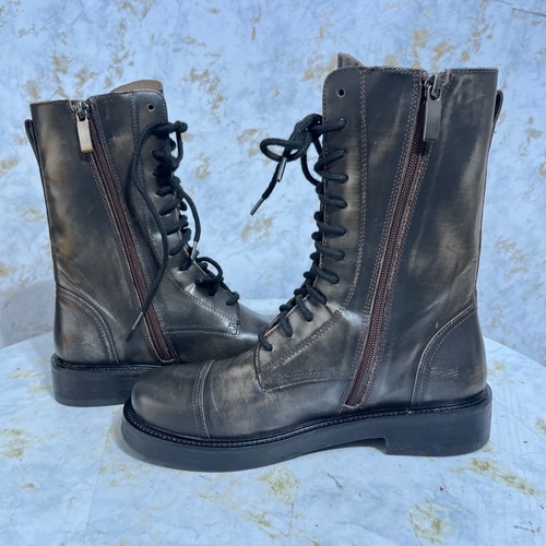 Steve Madden Mujer Talla 8M Zapatos Marrón Negro Cuero Botas de Combate Envejecidas - Imagen 7 de 9