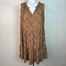 Old Navy Tiered Mini Dress Large Leopard Sleeveless Tan Black Women's