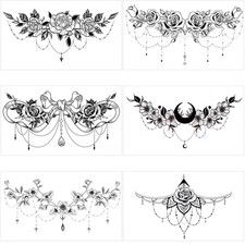 PAGOW 6pcs Fake Tattoos Women, Large, Floral Moon Bowknot Rose,6 Sheets