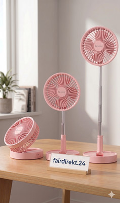Qware Mini Tischventilator USB Akku Tragbar Leise Faltbar 3 Stufen Pink