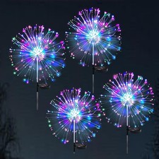 Solar Garden Lights Outdoor, 4 Pack 600 LED 8 Modes Colourful Firework Lights S