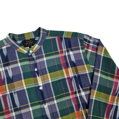 BEAMS Indian Madras Shirt Size L Grandad Collar Indian Madras Long Sleeve Japan