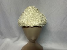 1950's Lucila Mendez white woven straw hat pillbox cloche style New York 7 1/4"