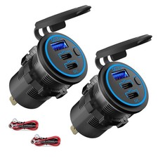 Paquete de 2 tomas USB de 12 V cargador con cable multi puerto PD y QC3.0 enchufe para automóvil carga rápida