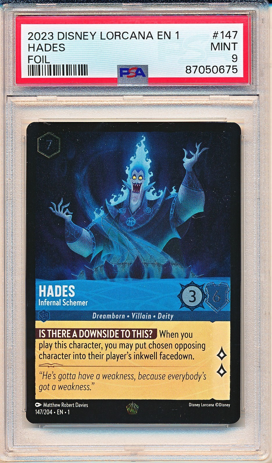 DISNEY LORCANA THE FIRST CHAPTER HADES INFERNAL SCHEMER 147 FOIL LEGENDARY PSA 9