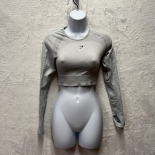 Gymshark Flex Sports Crop Top Women Small Gray Thumbhole Sleeve Gym Keyhole Back