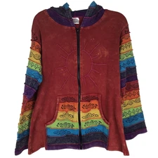 Greater Good Network Hoodie Full Zip Red Rainbow Patchwork Embroidered Size S/M