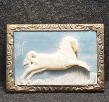 WI03154 REALLY NICEVINTAGE 1976 HORSE ANIMAL ARTWORK SOLID BRASS BELT BUCKLE