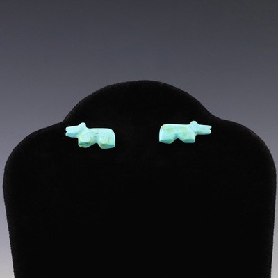 NATIVE AMERICAN NAVAJO TURQUOISE BEAR EARRINGS BY CHRIS MCCABE