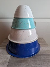 Zak Designs Set of 4 Confetti Mixing Nesting Melamine Bowls Blue & White