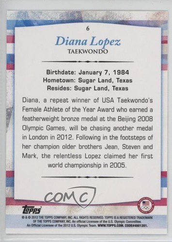 2012 Topps US Olympic Team and Olympic Hopefuls Diana Lopez #6 00jz - Picture 2 of 3