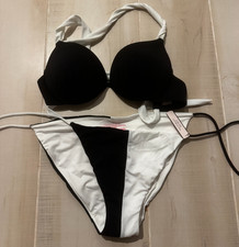 Victoria's Secret the teeny bikini set 2 pc swim size 34C L NWT black white