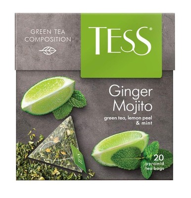 Ginger Mojito Green Tea Composition Lemon Peel and Mint Leaf Tea in 20 Pyramid S
